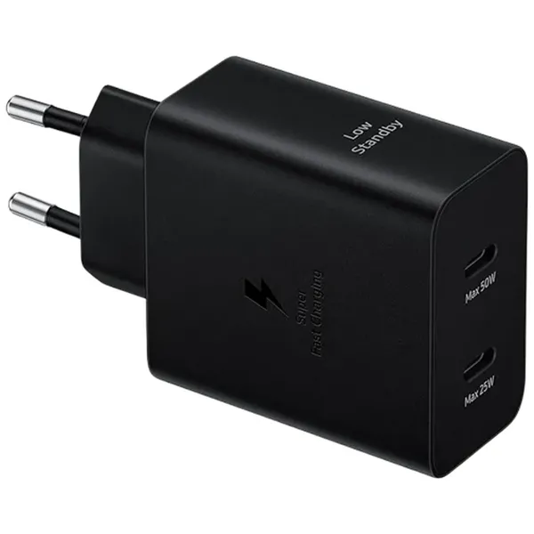 Samsung Dual USB-C Fast Charger – 50W Power Adapter | Black